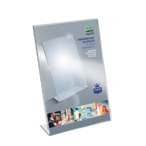 Portadepliant in acrilico con base a L Lebez formato 15x20 cm - verticale - trasparente - 7039