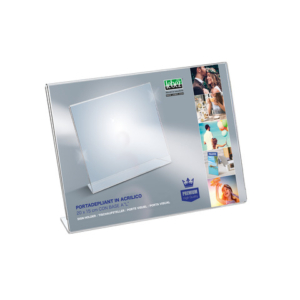 Portadepliant in acrilico con base a L Lebez formato 20x15 cm - orizzontale - trasparente - 7038