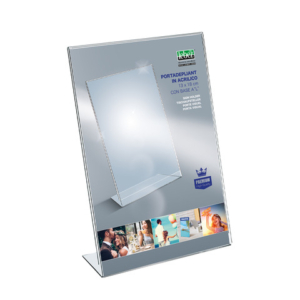 Portadepliant in acrilico con base a L Lebez formato 13x18 cm - verticale - trasparente - 7045