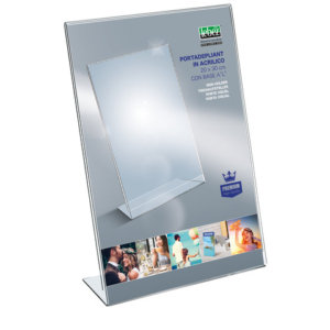 Portadepliant in acrilico con base a L Lebez formato 20x30 cm - verticale - trasparente - 7057