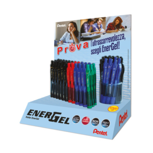 Espositore da banco 60 penne roller a scatto Pentel Energel BL107 - colori assortiti - 0100941
