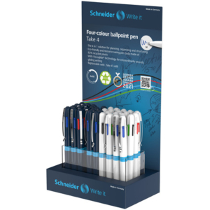 Espositore 36 penne a sfera ricaricabili 4 colori Schneider Take 4 tratto M - P305462