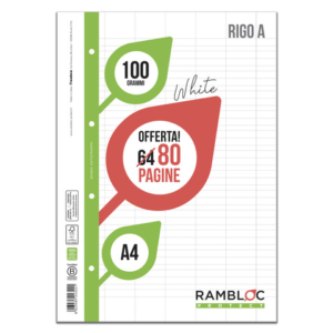 Ricambi rinforzati Rambloc per quaderni ad anelli A4 - 100 g - 32 ff +8 ff omaggio - 0A - 90524322