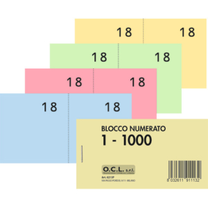 Blocchi lotteria Madre/Figlia O.C.L. - serie numerata da 1 a 1000 - 4 colori assortiti - conf. 40 pezzi - 0213P