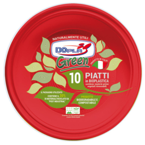 Piatti fondi Dopla Green biodegradabili e compostabili - Ø 220 mm rosso - conf. 10 pz - 40049