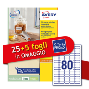 Etichette bianche rimovibili Avery laser/inkjet 80 et./foglio conf.25+5 ff OMAGGIO 35,6x16,9 mm - L4732REV-30P