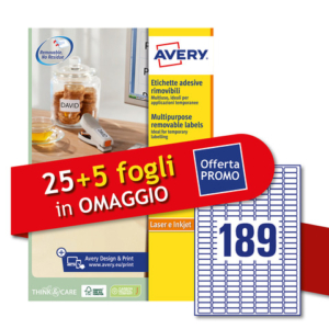 Etichette bianche rimovibili Avery laser/inkjet 189 et./foglio conf.25+5 ff OMAGGIO 25,4x10 mm - L4731REV30P