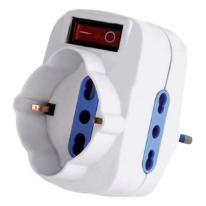 Adattatore rotante spina 16A 2 Prese 2P+T 10/16A bipasso+1 Presa bipasso/schuko MKC con interruttore