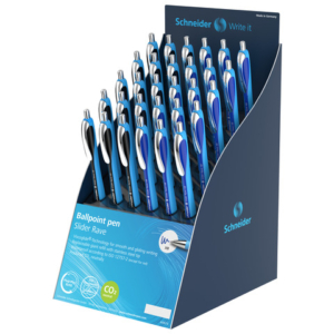 Espositore 30 penne a sfera a scatto ricaricabili Schneider Slider Rave tratto XB - colori fusto blu/nero -