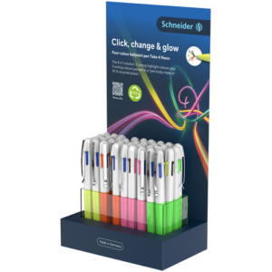 Espositore 36 penne a sfera 4 colori Schneider Take 4 Neon tratto M - colori fusto assortiti Neon - P307212