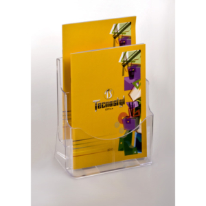 Porta brochure/cataloghi da banco in PS trasparente Tecnostyl A4 due tasche - LH002