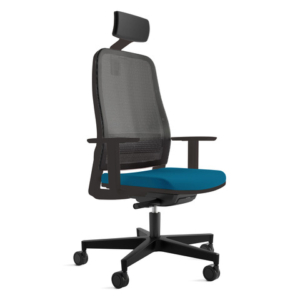 Seduta semi-direzionale schienale in rete nero braccioli e poggiatesta Unisit Titan sedile tessuto Chili blu -