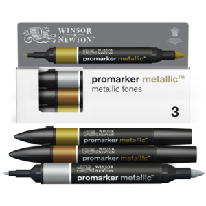 Pennarelli Winsor&Newton Promarker doppia punta fine-larga - conf. 3 pz colori metallici - 0290186