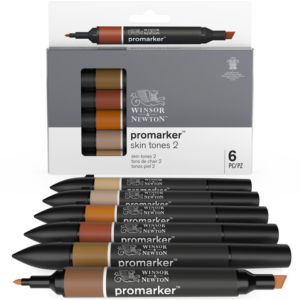 Pennarelli Winsor&Newton Promarker doppia punta fine-larga - conf. 6 pz toni carne scuro - 0290115