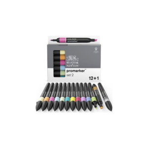Pennarelli Winsor&Newton Promarker doppia punta fine-larga - conf. 12 pz colori assortiti + blender - 0290138