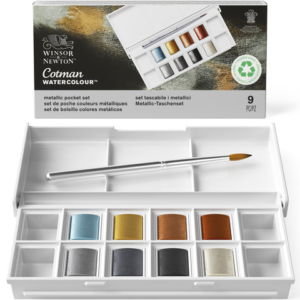 Acquerelli Winsor&Newton Cotman - conf. 8 mezzi godet in colori metallici assortiti 0390702