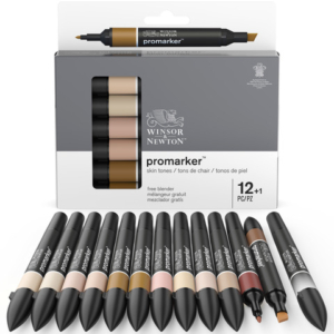 Pennarelli Winsor&Newton Promarker doppia punta fine-larga - conf. 12 pz toni carne + blender - 0290172
