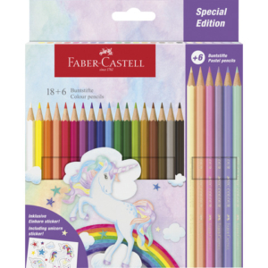 Matite colorate Faber-Castell fusto esagonale in conf. da 18 Classic unicorno + 6 Pastel - 111221