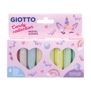 Gomme Giotto Pastel Candy Collection conf. 8 pezzi in astuccio appendibile colori assortiti - F232300