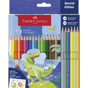 Matite colorate Faber-Castell fusto esagonale in conf. da 18 Classic dinosauro + 6 Metallic - 111222