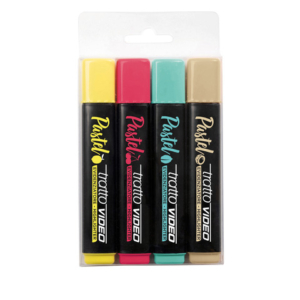Evidenziatori Tratto Video Pastel conf. 4 pezzi in astuccio appendibile colori pastello assortiti - F835802