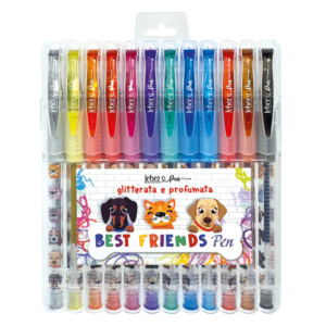 Penna gel glitter con cappuccio e inchiostro profumato Lebez Animals Soft Grip - conf. 12 colori assortiti - 81186