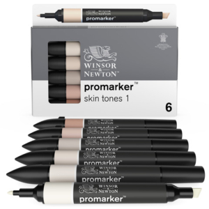 Pennarelli Winsor&Newton Promarker doppia punta fine-larga - conf. 6 pz toni carne chiaro - 0290114