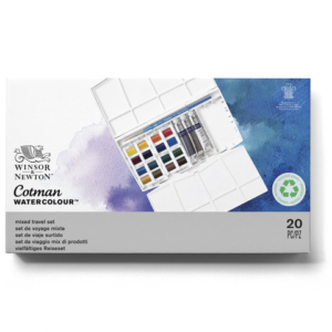 Set acquerelli Winsor&Newton Cotman Painting Plus 16 mezzi godet + 3 tubetti tempere da 8 ml colori assortiti 0390375