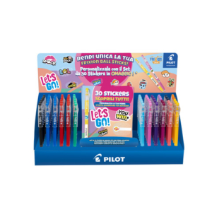 Espositore 96 penne a sfera cancellabili Pilot Frixion Ball Sticks 0,7 mm + 96 set da 30 stickers in OMAGGIO - 010127