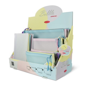 Espositore 40 buste Plastibor Bubble in EVA con zip cucita in tessuto - formati e colori pastello assortiti - P9431090