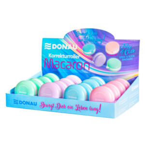 Espositore 16 correttori a nastro a forma di macarons Donau 5 mm x 6 m in 4 colori assortiti - 330410916