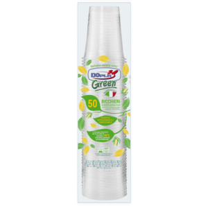 Bicchieri monouso in PLA Dopla Green 200 ml - conf. 50 pz - trasparente - 22679