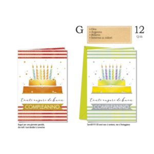 Biglietti augurali compleanno Cromo assortiti in 2 soggetti torta e candeline - conf. 12 pz - BC.8112