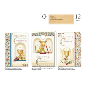 Biglietti augurali Comunione Cromo assortiti in 3 soggetti Classic - conf. 12 pz - CO.8179