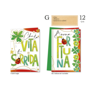Biglietti augurali fortuna Cromo assortiti in 2 soggetti - conf. 12 pz - BC.8150