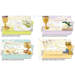 Biglietti augurali portasoldi Comunione Cromo assortiti in 3 soggetti - conf. 12 pz - CO.7147