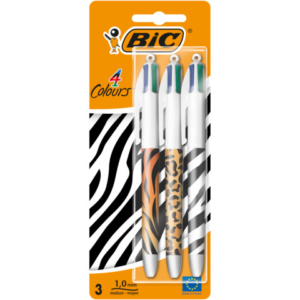 Penna a sfera a scatto BIC 4 Colours 1 mm in blister da 3 pezzi Animalier 9998501