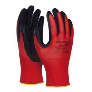 Guanti da lavoro Donau Safety in PL rosso e lattice ruvido nero sul palmo Tg. 9 - conf. 12 pz - 32021121-09