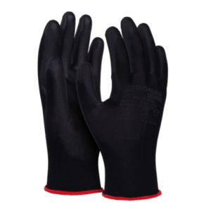 Guanti da lavoro Donau Safety in PL e spalmati di PU nero sul palmo - Tg. 9 - conf. 12 pz - 32031221-09