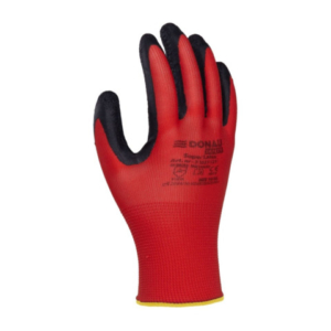 Guanti da lavoro Donau Safety in PL rosso e lattice ruvido nero sul palmo Tg. 8 - conf. 12 pz - 32021121-08