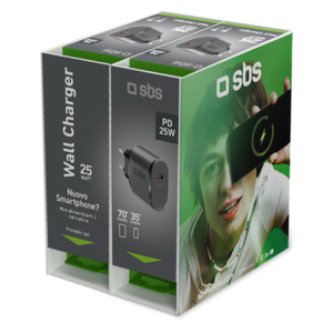 Espositore 12 caricabatterie SBS 25 W - Ricarica ultra rapida e uscita USB-C nero - EXPO-SBSWALL2+