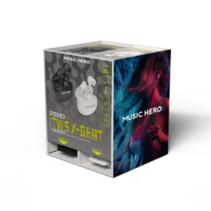 Espositore 12 auricolari wireless TWS X-BEAT Music Hero in-ear assortiti bianco e nero - EXPO-MHWALL+