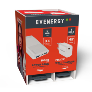 Espositore 21 prodotti di ricarica EVEnergy caricatore da parete e powerbank bianco - EXPO-EWALL+