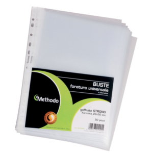 Buste a perforazione universale Methodo Strong 22x30 cm - alto spessore - conf. 50 pz - finitura liscia - X212395