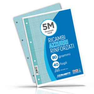 Ricambi rinforzati colorati Blasetti per quaderni ad anelli A4 80 g/m² - 40 ff - 5 mm - azzurro - 7808