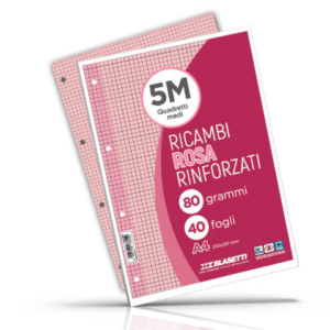 Ricambi rinforzati colorati Blasetti per quaderni ad anelli A4 80 g/m² - 40 ff - 5 mm - rosa - 7805