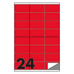 Etichette fluo permanenti Markin Copiatabu 70x36 mm in foglio A4 - 24 et./foglio rosso - conf. 100 fogli
