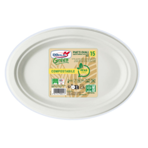 Piatti ovali in polpa Dopla Green Midi Pfas Free 260x195 mm bianco - Ø 260 mm - conf. 15 pz - 07776