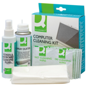 Kit pulizia pc Q-Connect aria compressa, liquido detergente e salviette KF32155