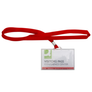 Portabadge rigido in PP 94x60 mm con cordoncino rosso - conf. 50 pz - KF03303